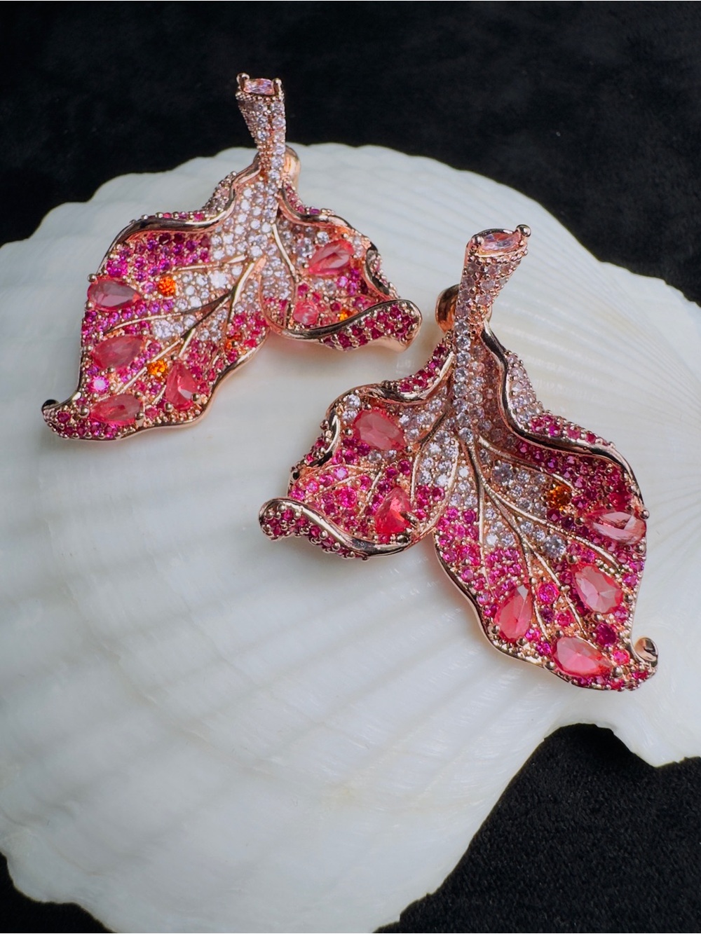 Elegant Pink Leaf Crystal Drop Earrings - Brand Unbranded
